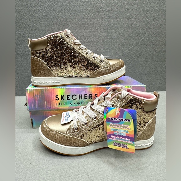 Skechers Other - NIB Skechers Luxe shimmer girls Size 2 easy on & off adaptive closure gold shoes